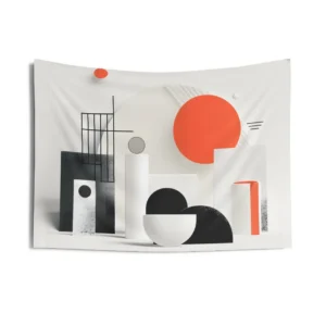 Geometric Orange Sun Composition Wall Tapestry