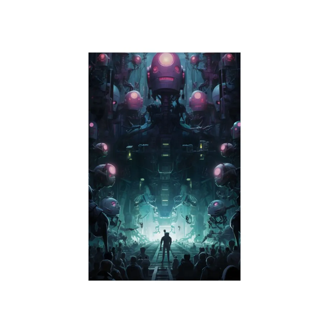 Mirrored Robot Formation: Teal Symmetry - Metal Poster