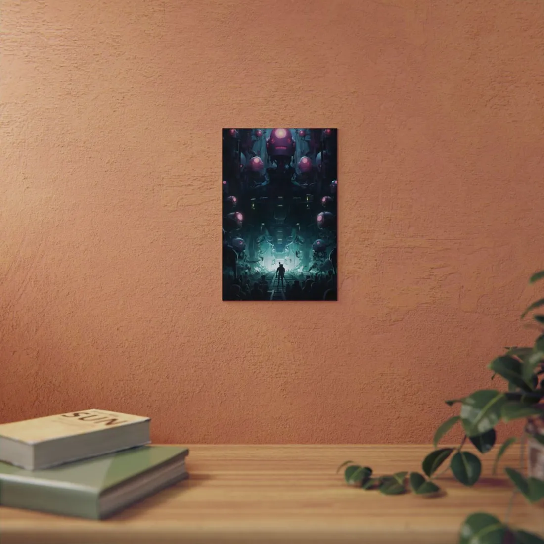 Mirrored Robot Formation: Teal Symmetry - Metal Poster