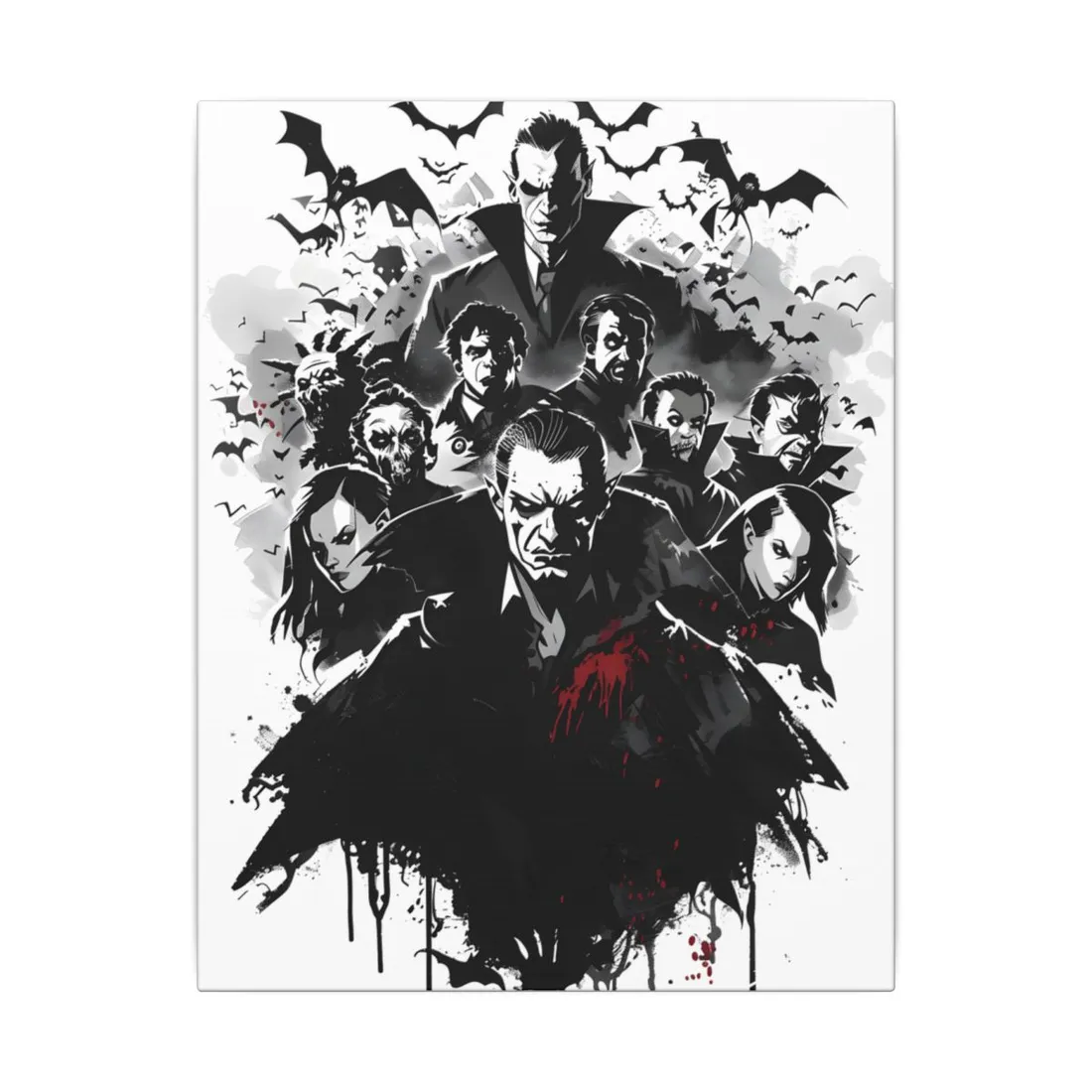 Mischievous Vampires: Dark Digital Artwork with Charismatic Leader - Canvas