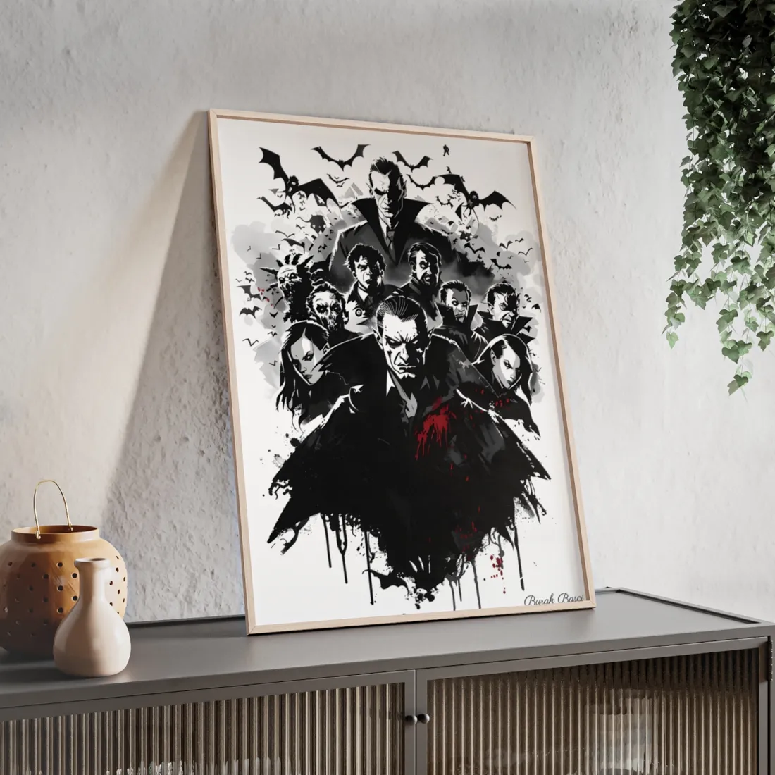 Mischievous Vampires: Dark Digital Artwork with Charismatic Leader - Framed Poster
