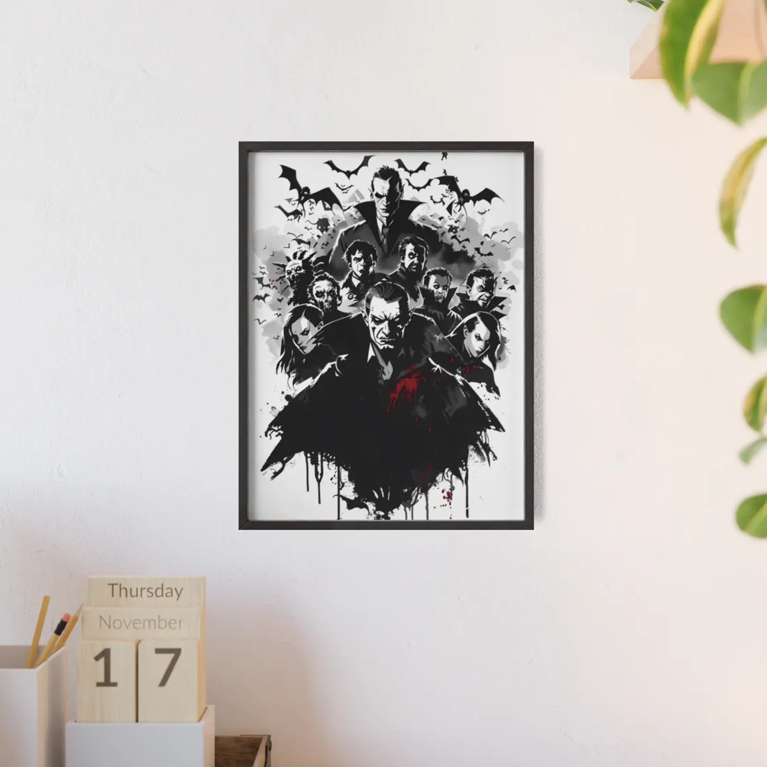 Mischievous Vampires: Dark Digital Artwork with Charismatic Leader - Framed Poster