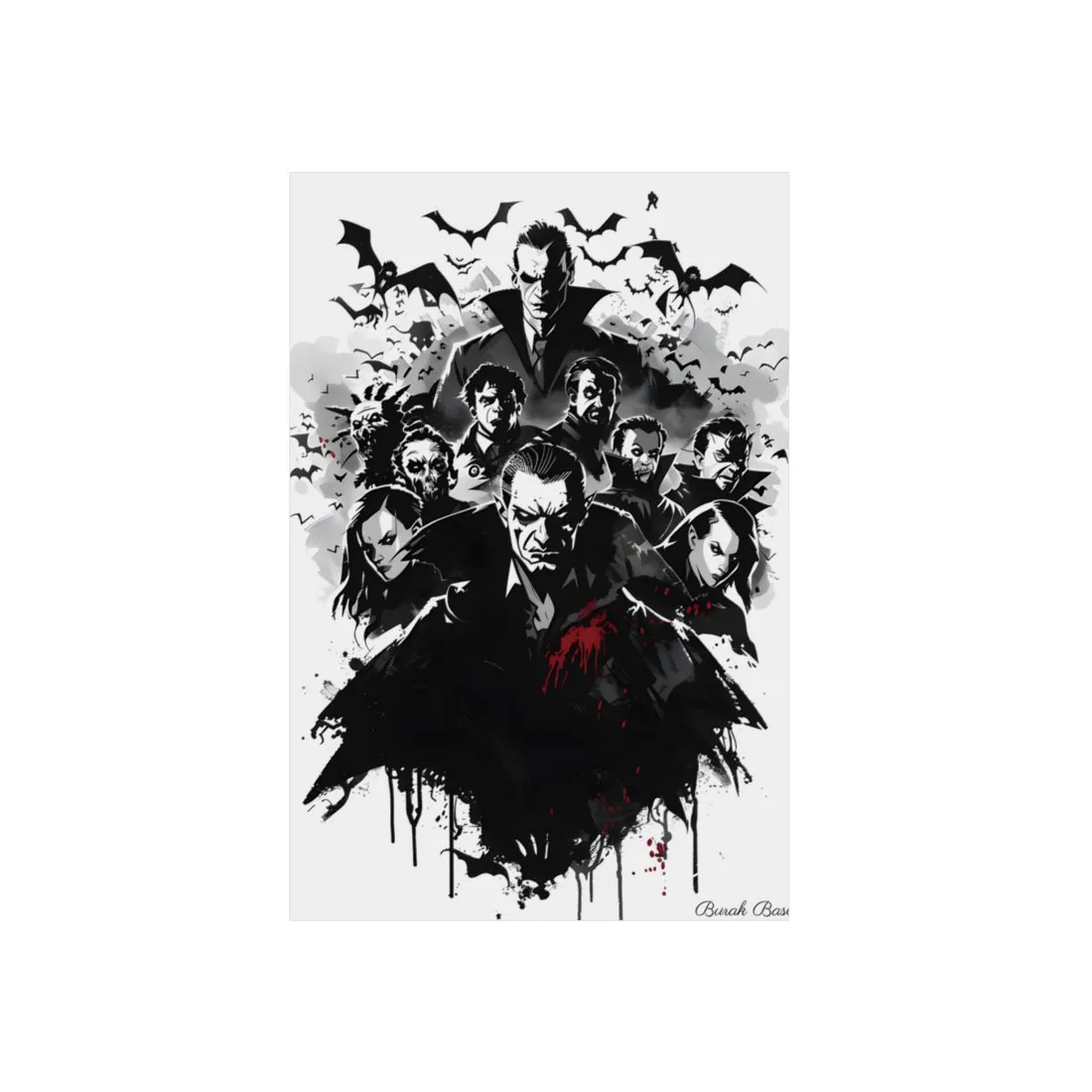 Mischievous Vampires: Dark Digital Artwork with Charismatic Leader - Metal Poster