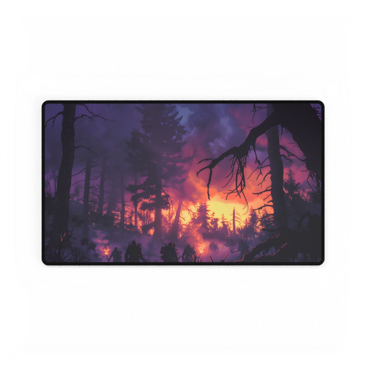 Misty Forest Sunset: Serene Hike Digital Art - Desk Mat