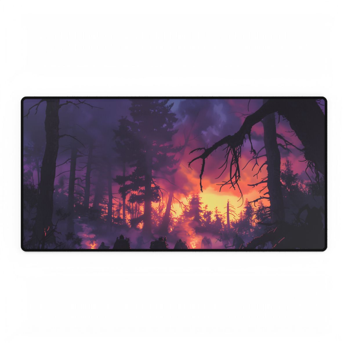 Misty Forest Sunset: Serene Hike Digital Art - Desk Mat