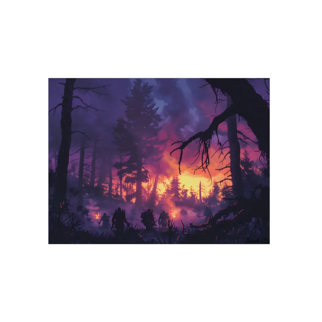 Misty Forest Sunset: Serene Hike Digital Art - Metal Poster