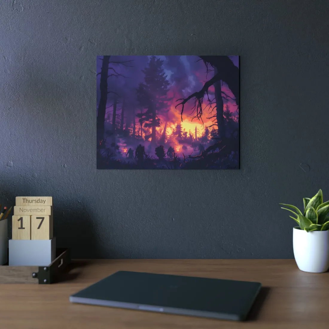 Misty Forest Sunset: Serene Hike Digital Art - Metal Poster