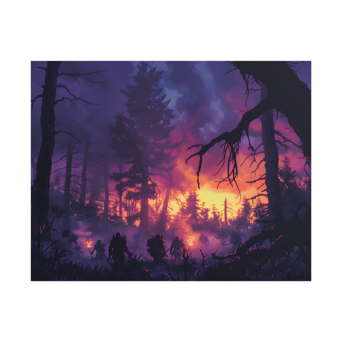 Misty Forest Sunset: Serene Hike Digital Art - Poster