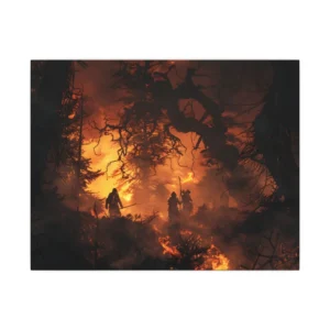 Silhouetted Figures in Burning Forest Canvas Print