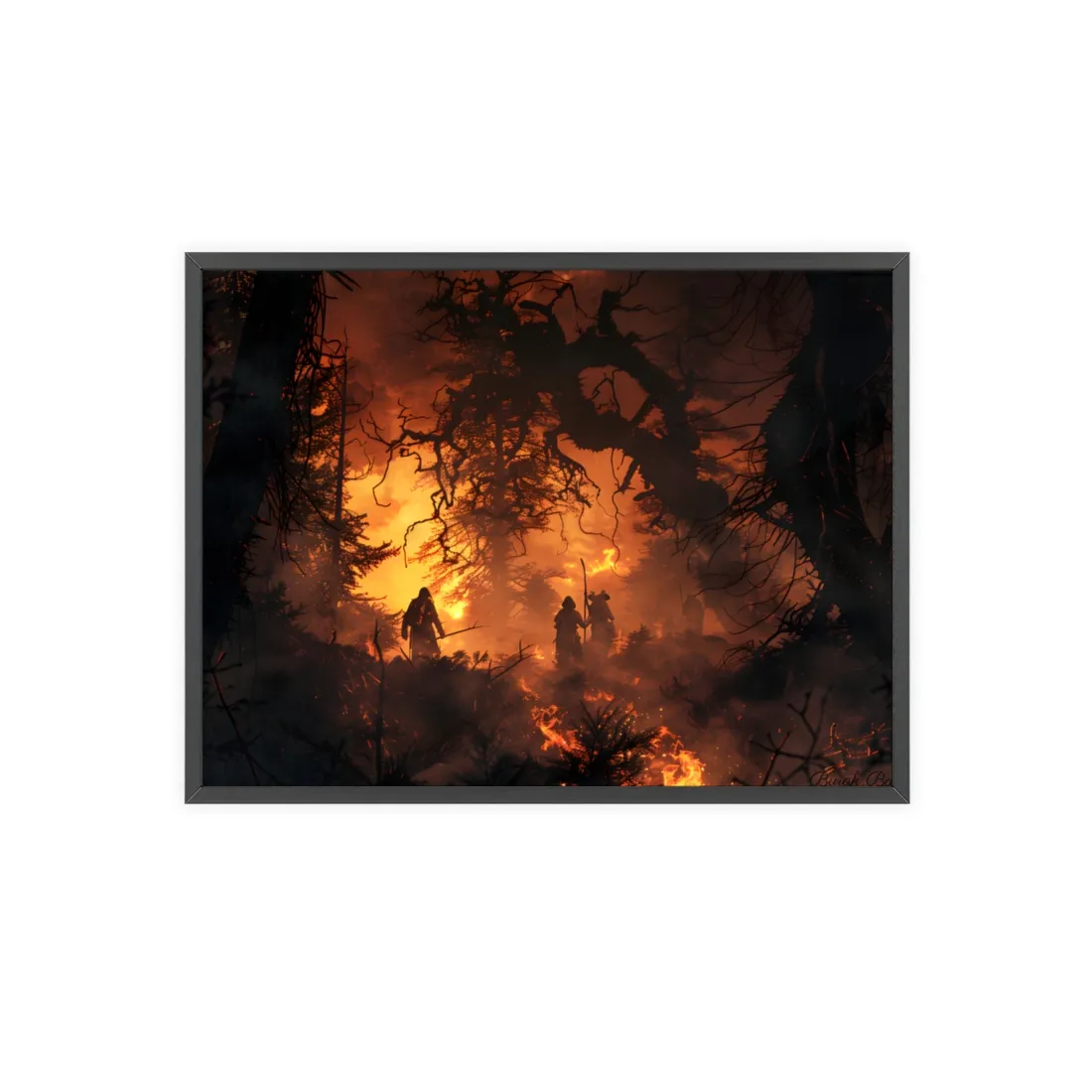 Misty Sunset Forest: Group Gathering - Framed Poster