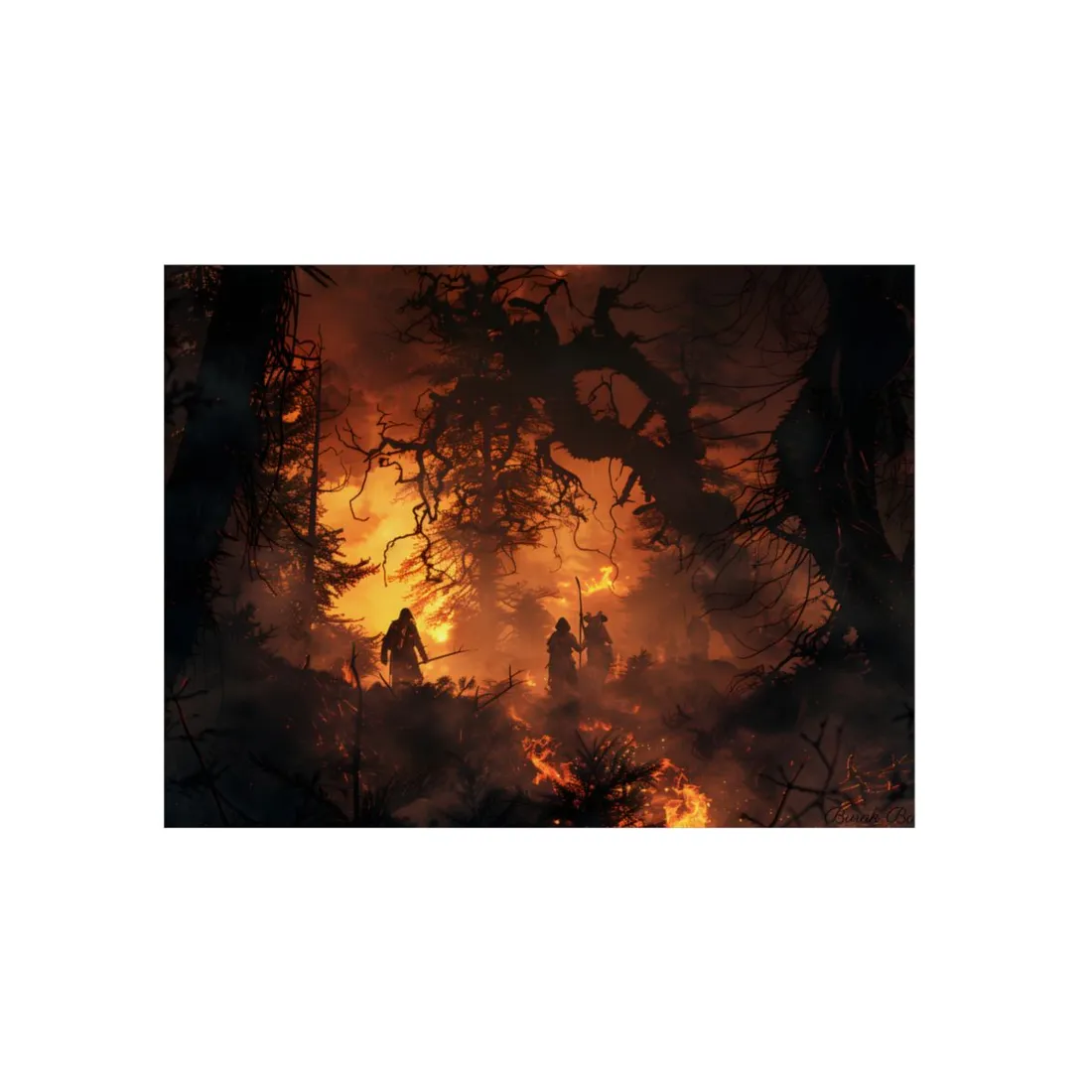 Misty Sunset Forest: Group Gathering - Metal Poster