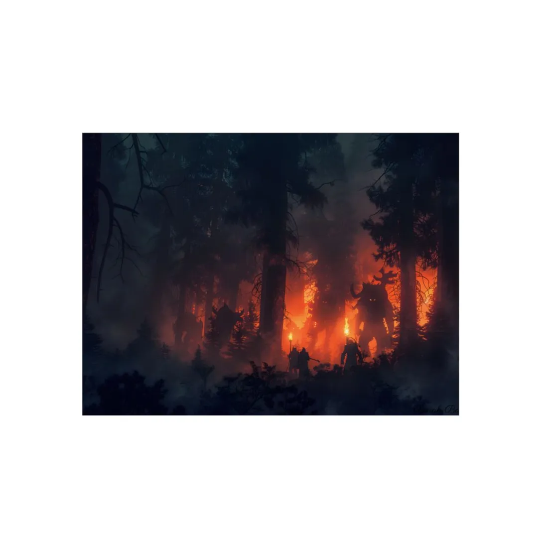 Misty Sunset Gathering: A Group in Nature's Embrace - Metal Poster