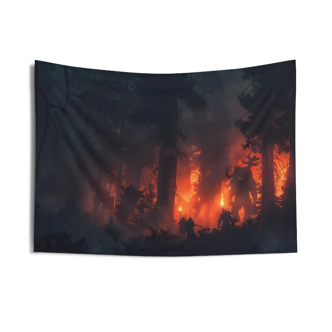 Misty Sunset Gathering: A Group in Nature's Embrace - Wall Tapestry