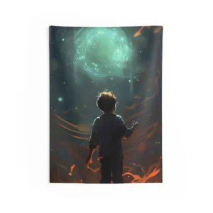 Boy Gazing at Glowing Orb Wall Tapestry