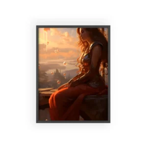 Woman Sitting at Sunset Framed Poster