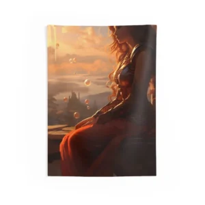 Woman Sitting at Sunset Wall Tapestry