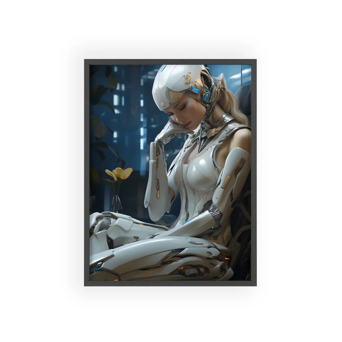 Modern Art Heist: Robot Team in Museum - Framed Poster