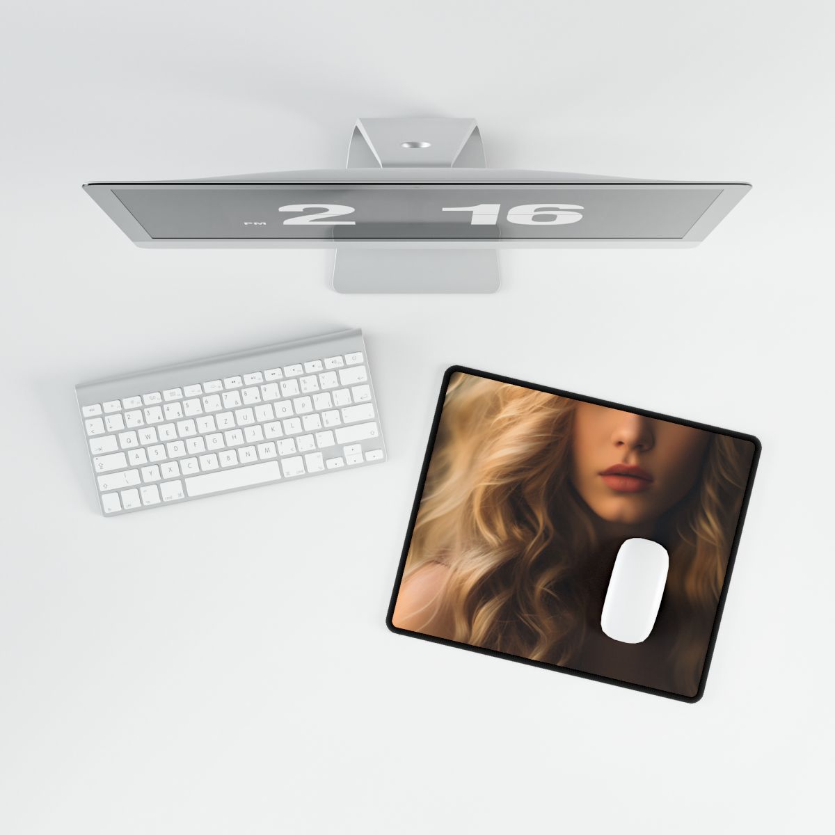 Modern Beauty: Young Blonde Woman in a Short-Sleeved Dress - Desk Mat