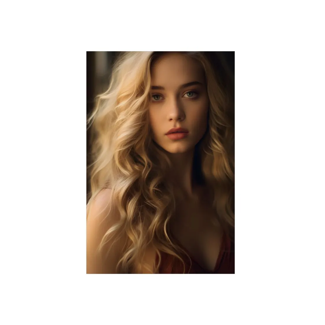 Modern Beauty: Young Blonde Woman in a Short-Sleeved Dress - Metal Poster