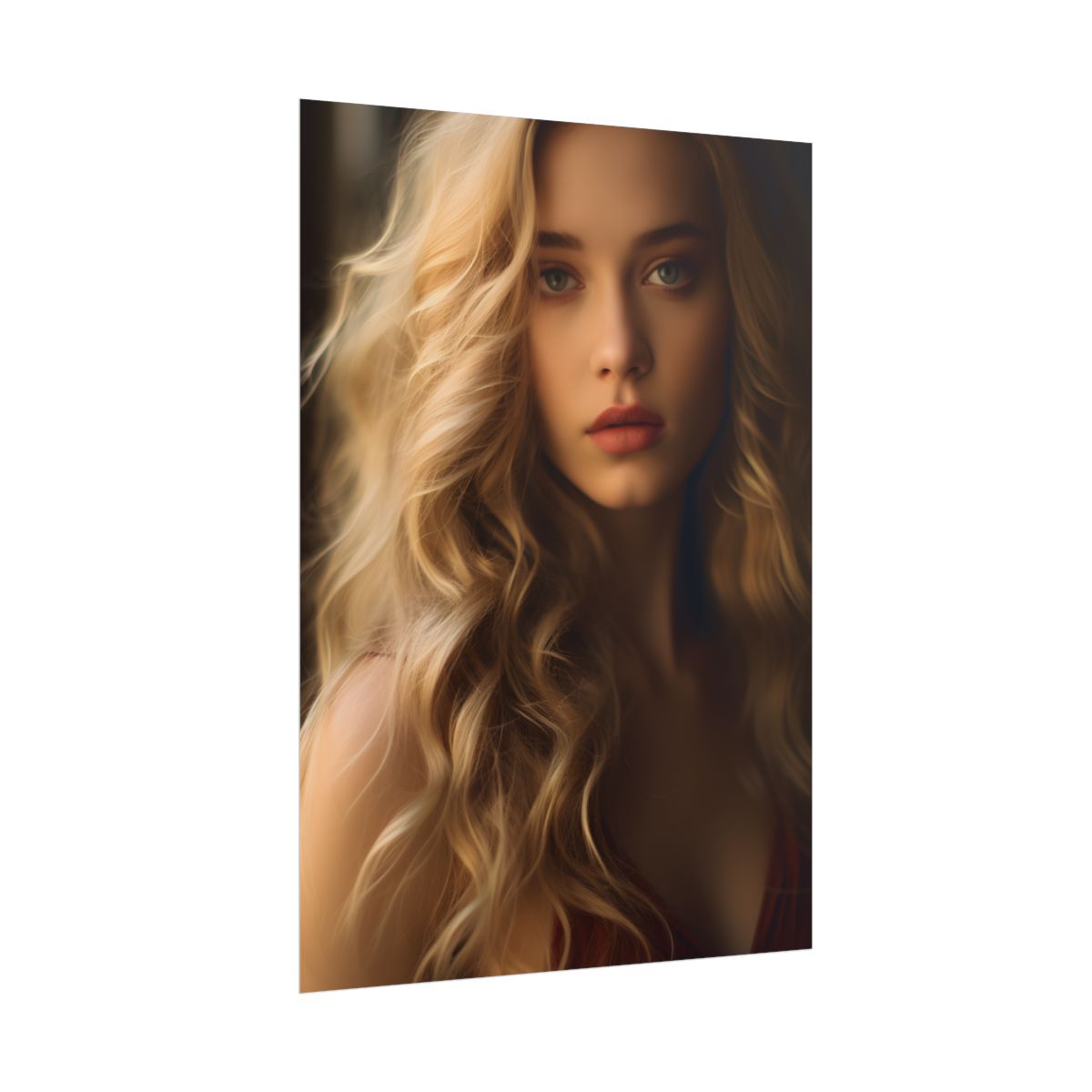 Modern Beauty: Young Blonde Woman in a Short-Sleeved Dress - Poster