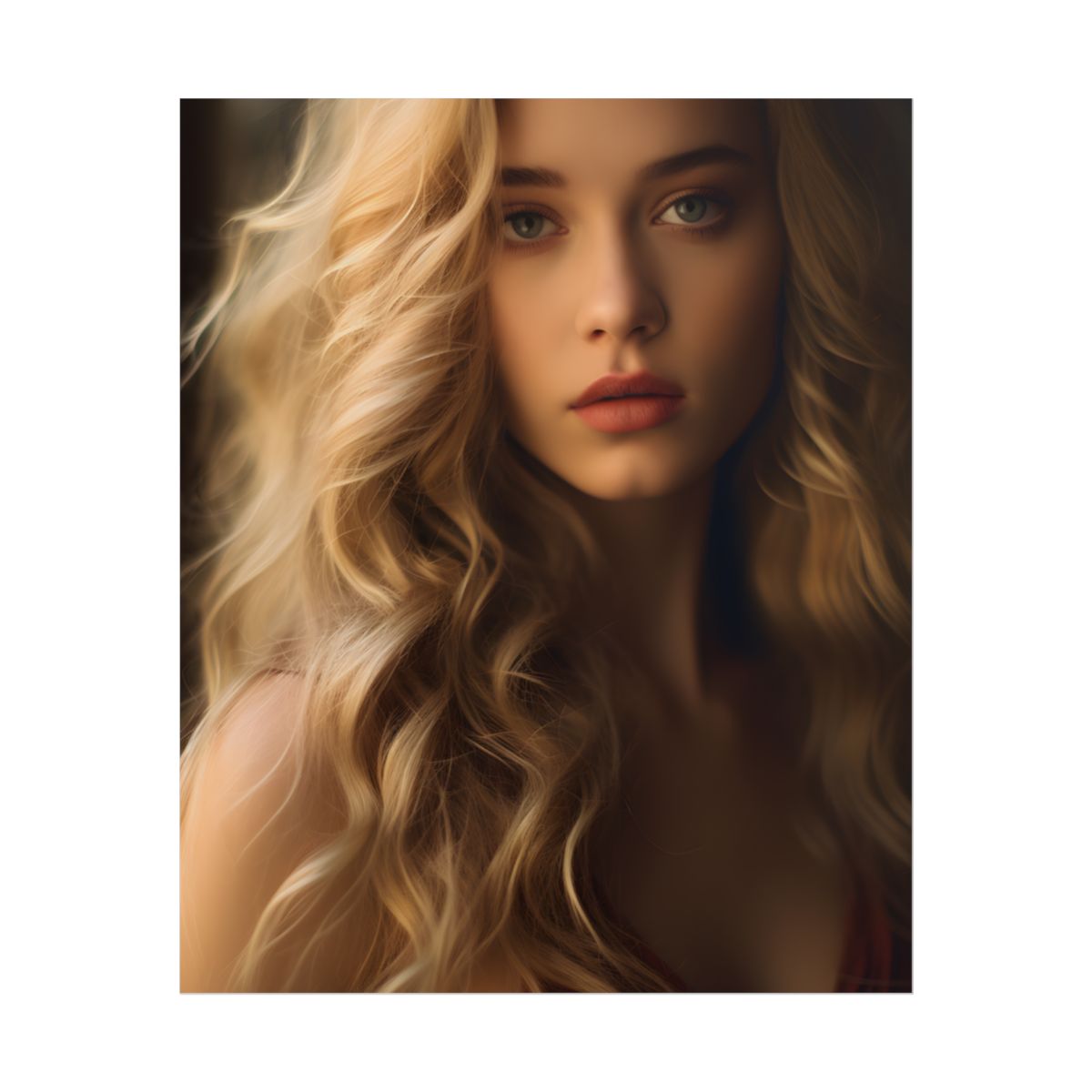 Modern Beauty: Young Blonde Woman in a Short-Sleeved Dress - Poster