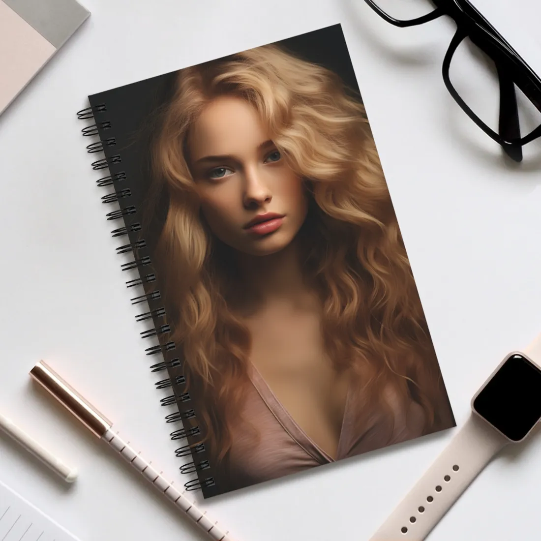 Modern Blonde Woman: Minimalist Style Portrait - Spiral Notebook