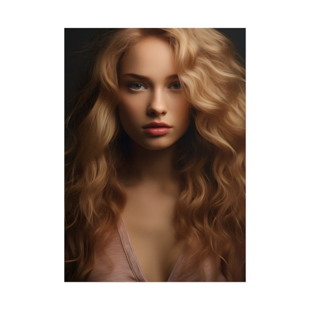 Modern Blonde Woman: Minimalist Style Portrait - Poster