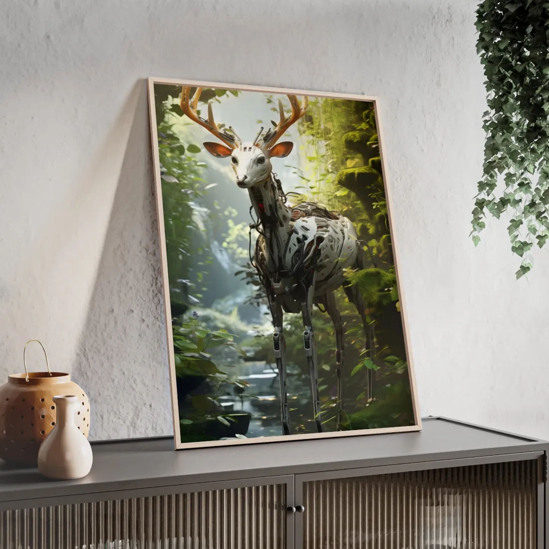 Modern Outdoor Robotic Wildlife Sanctuary: A Unique Artwork of Innovative Design - Framed Poster