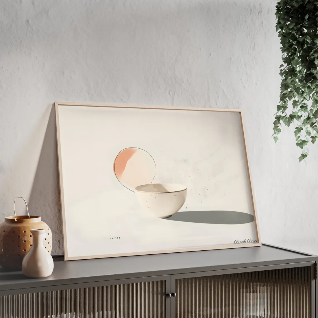 Modern Product Art: Minimalist Illustration with Bold Text - Framed Poster