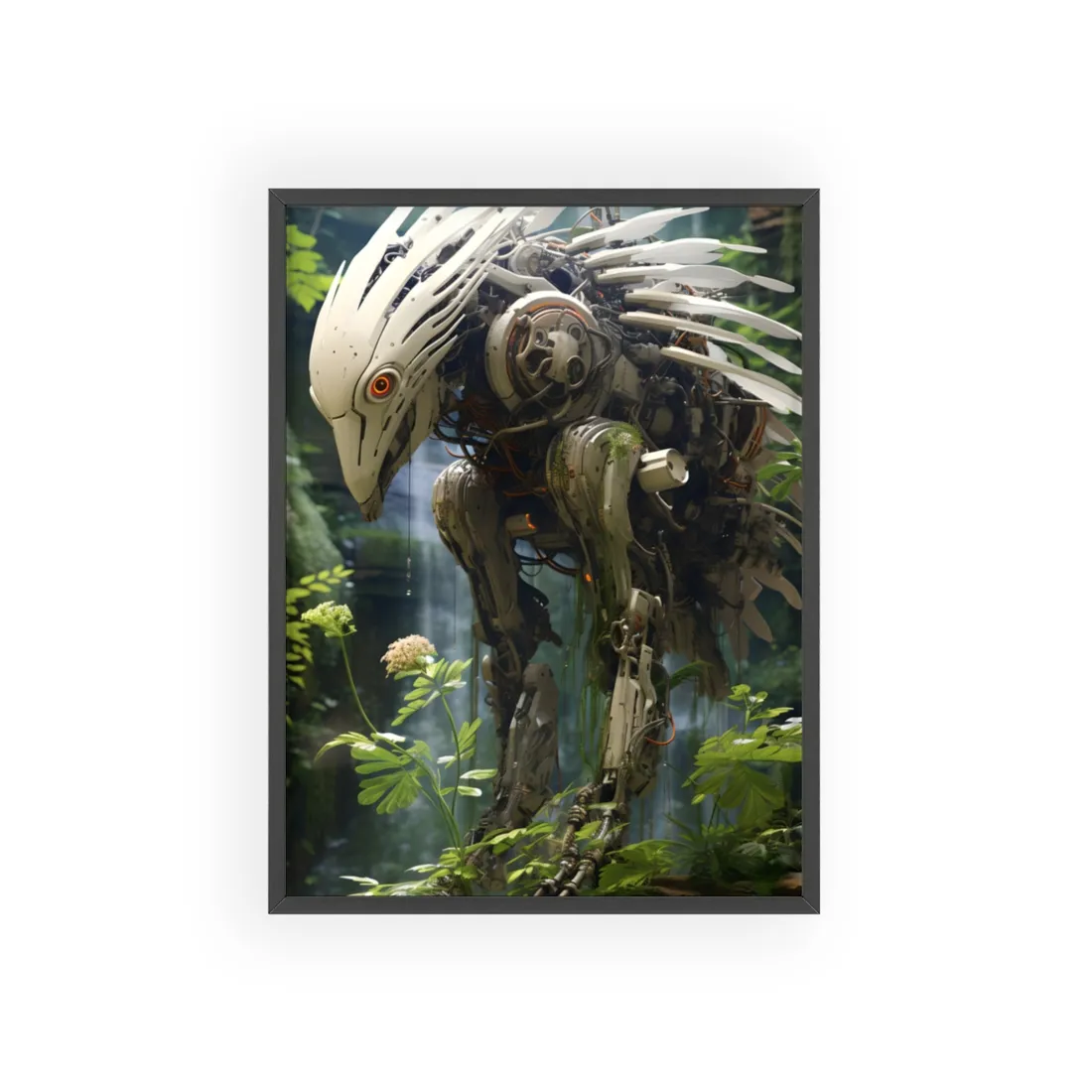 Modern Robotic Wildlife Sanctuary: Modern Digital Art - Framed Poster