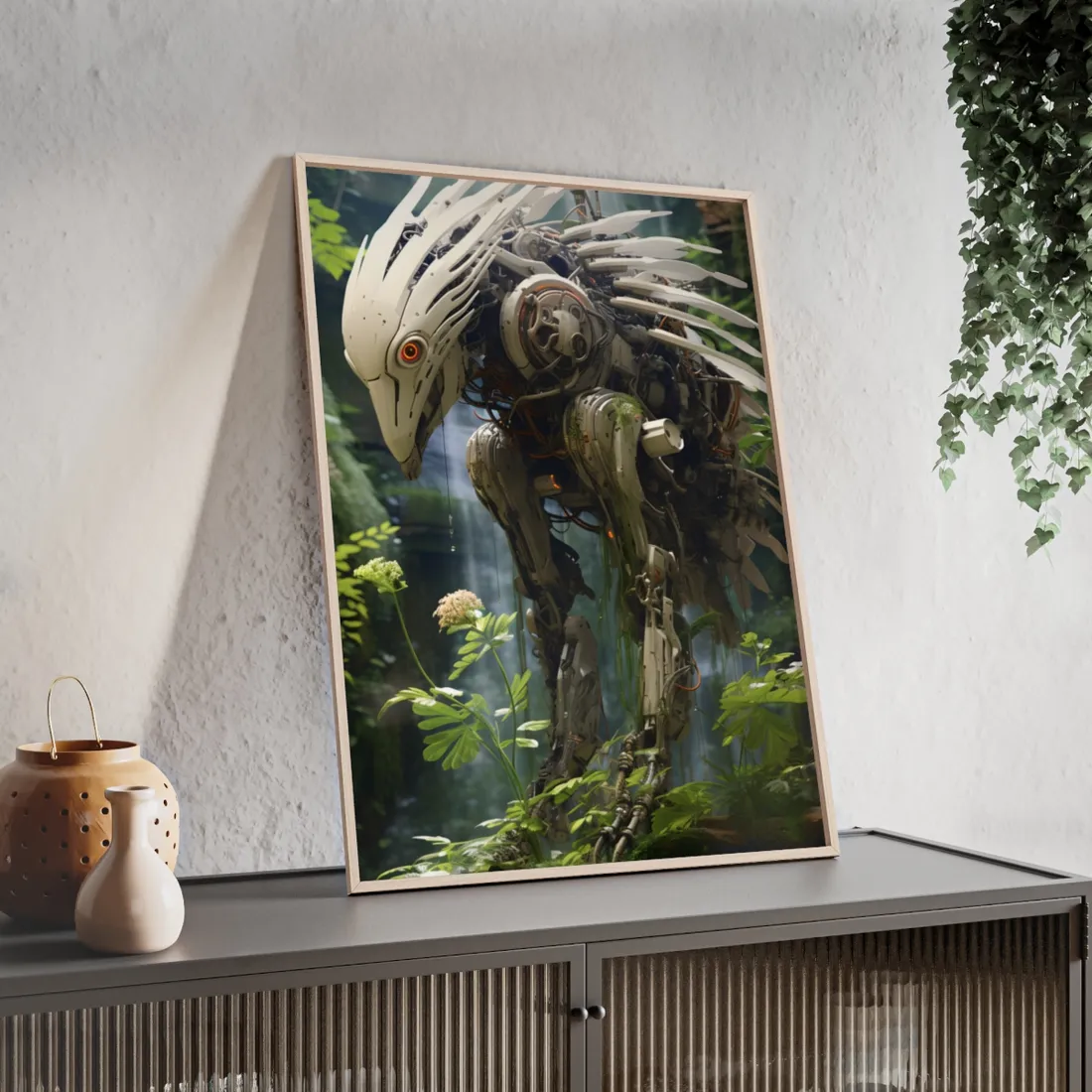 Modern Robotic Wildlife Sanctuary: Modern Digital Art - Framed Poster