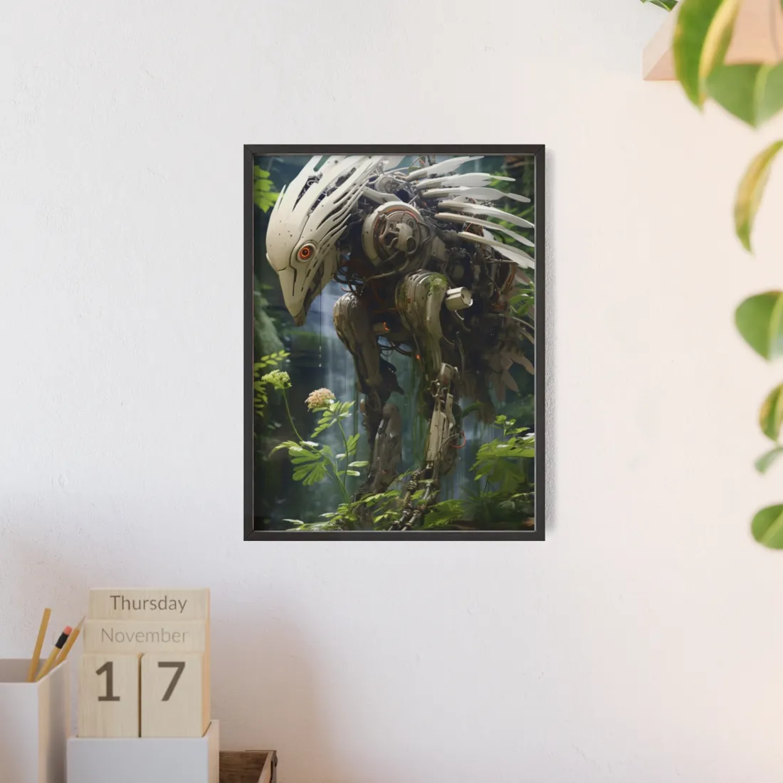 Modern Robotic Wildlife Sanctuary: Modern Digital Art - Framed Poster