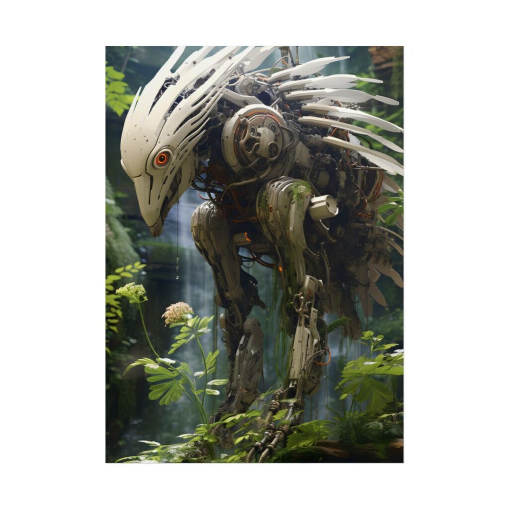 Modern Robotic Wildlife Sanctuary: Modern Digital Art - Poster