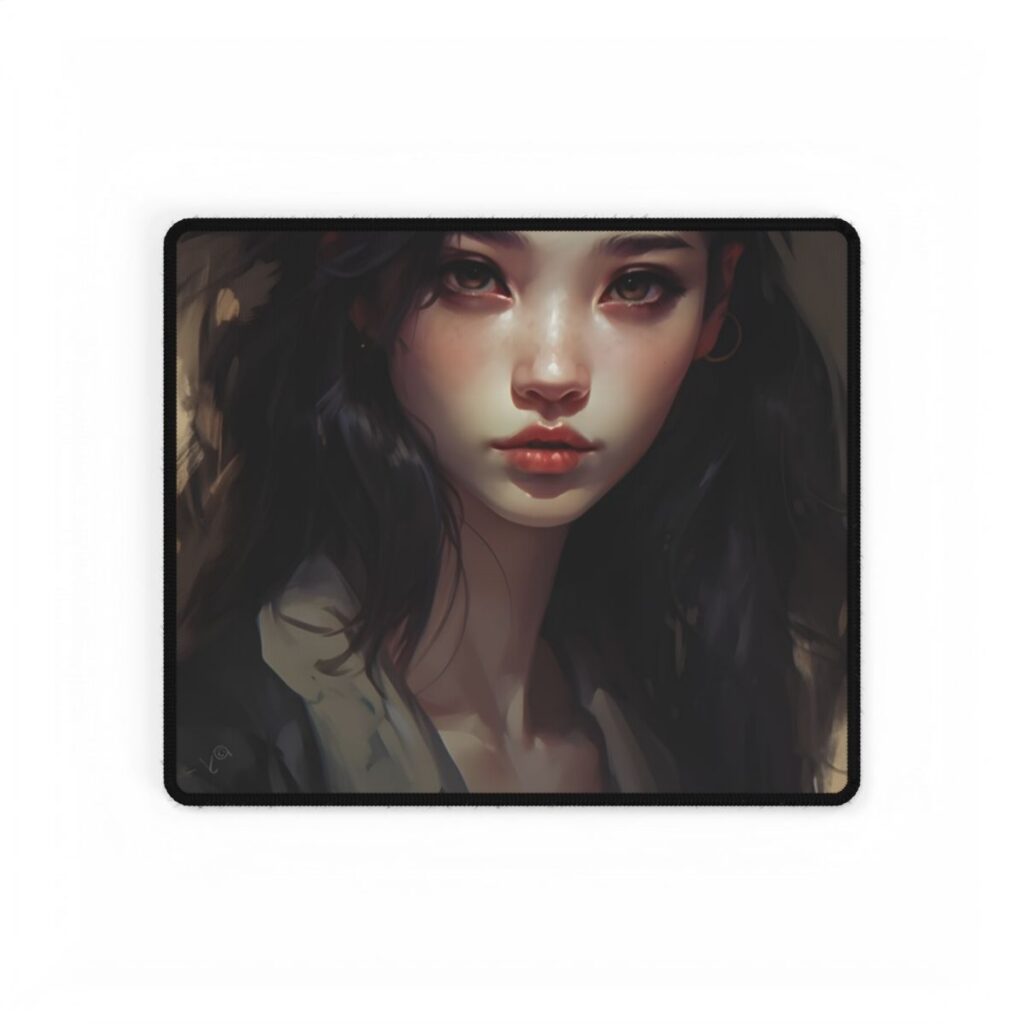 Moody Portrait: Dark Haired Woman Artwork - Desk Mat