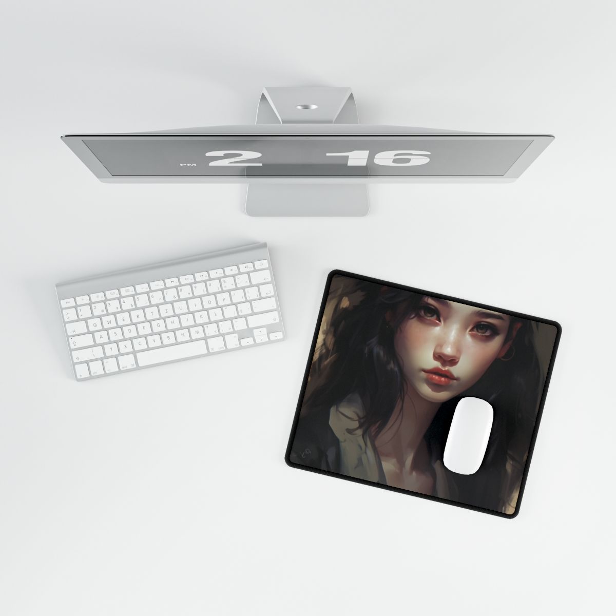 Moody Portrait: Dark Haired Woman Artwork - Desk Mat