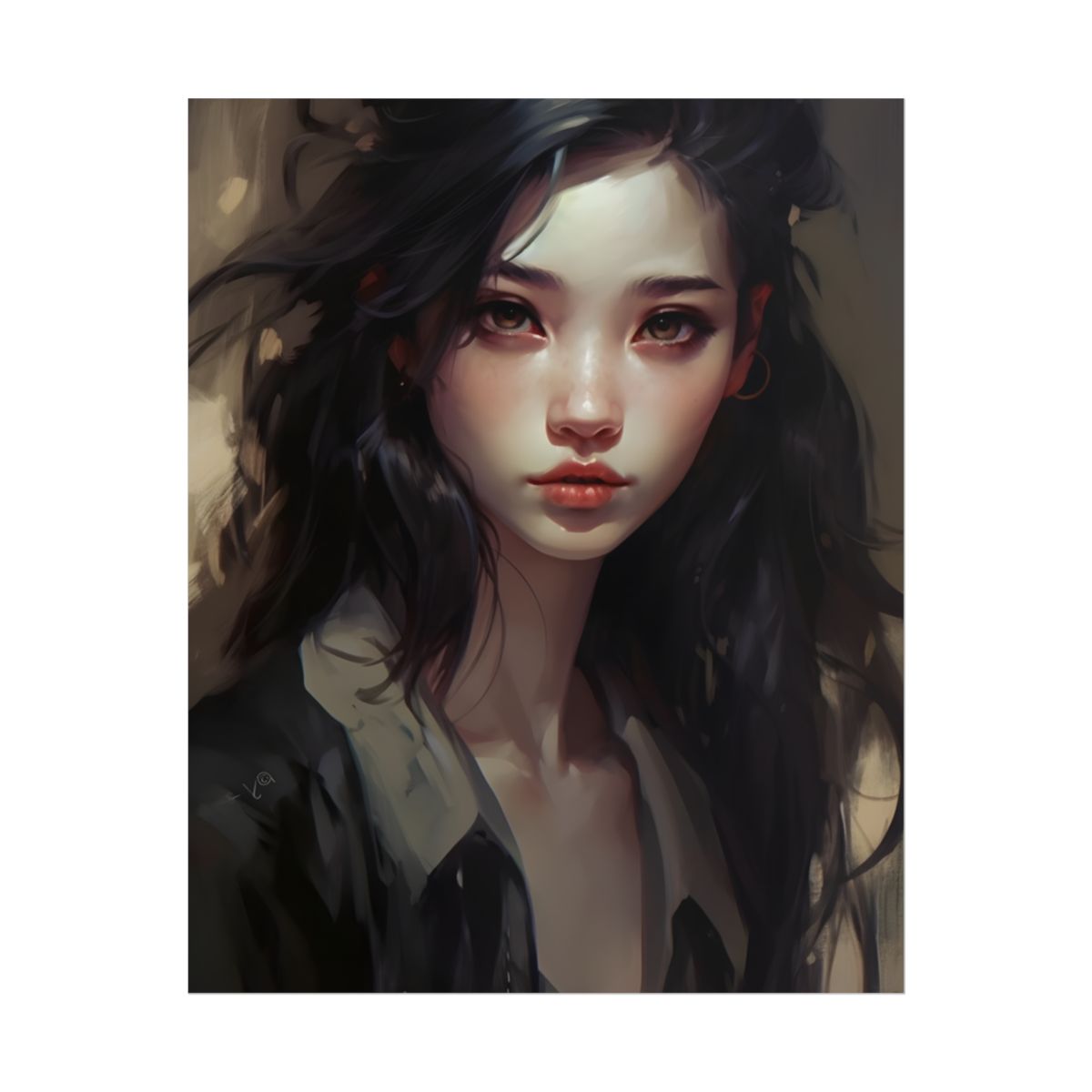 Moody Portrait: Dark Haired Woman Artwork - Poster