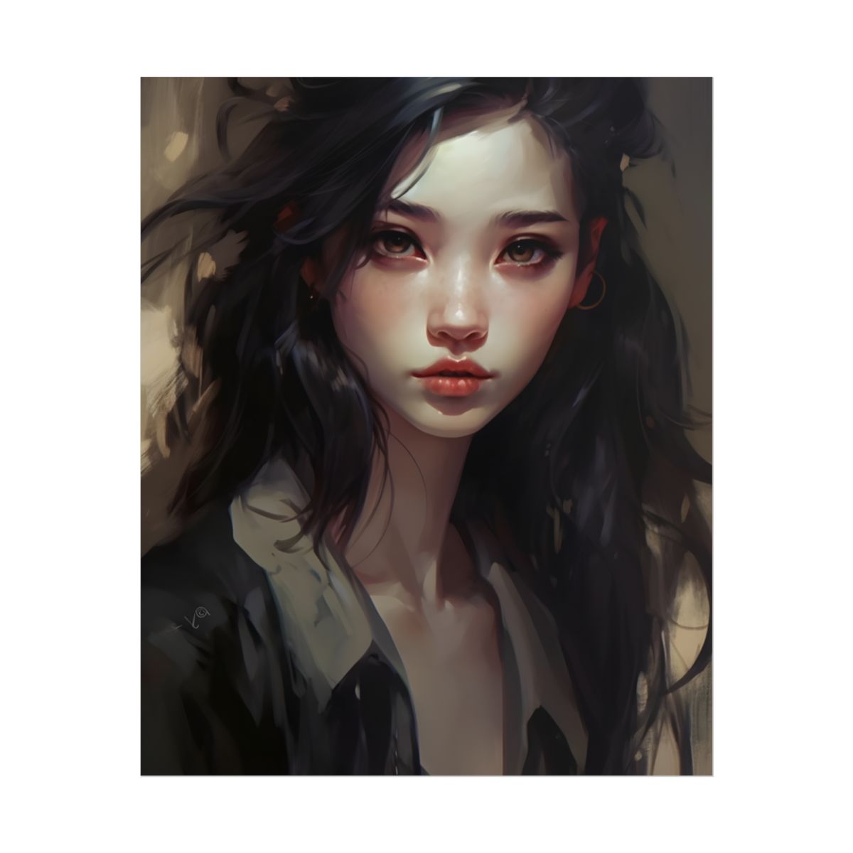Moody Portrait: Dark Haired Woman Artwork - Poster
