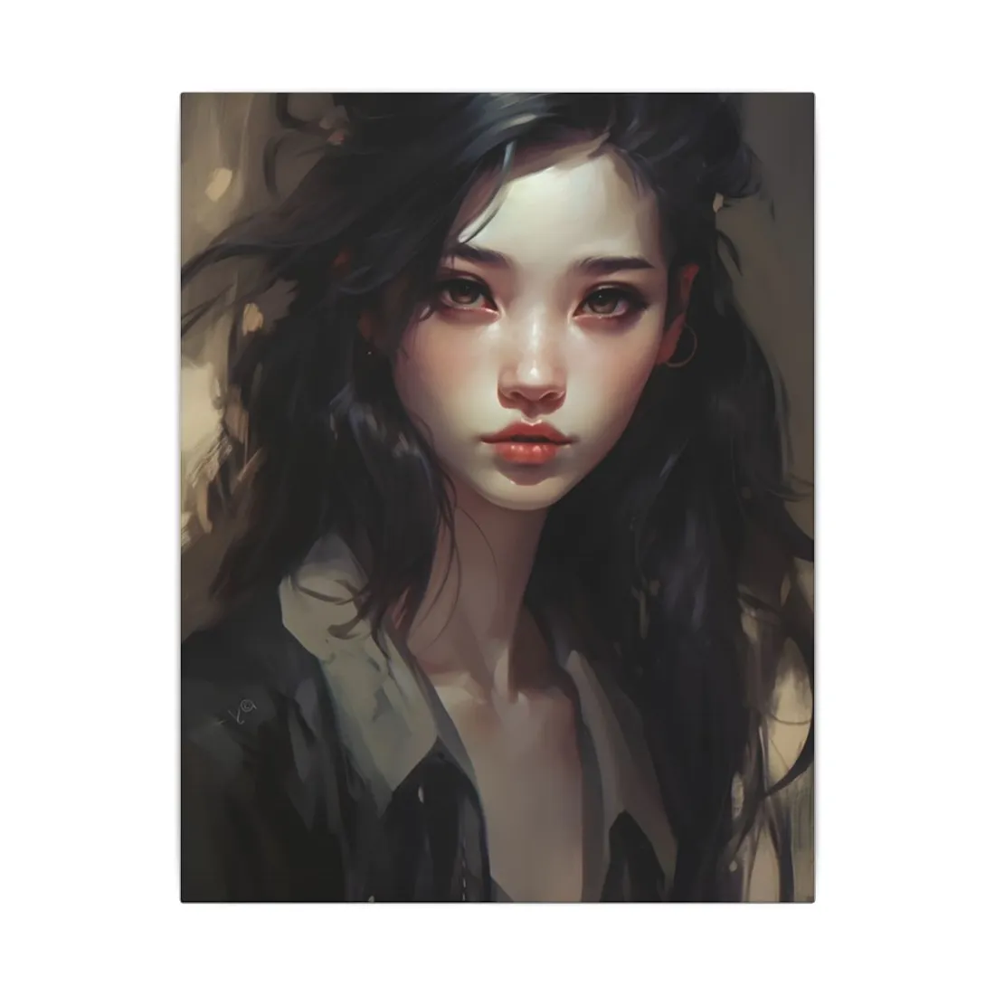 Moody Portrait: Dark Haired Woman - Canvas