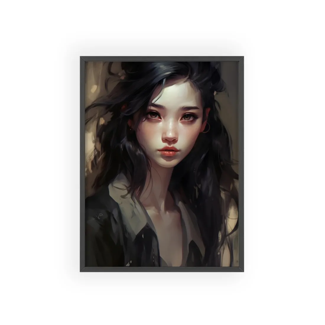 Moody Portrait: Dark Haired Woman - Framed Poster