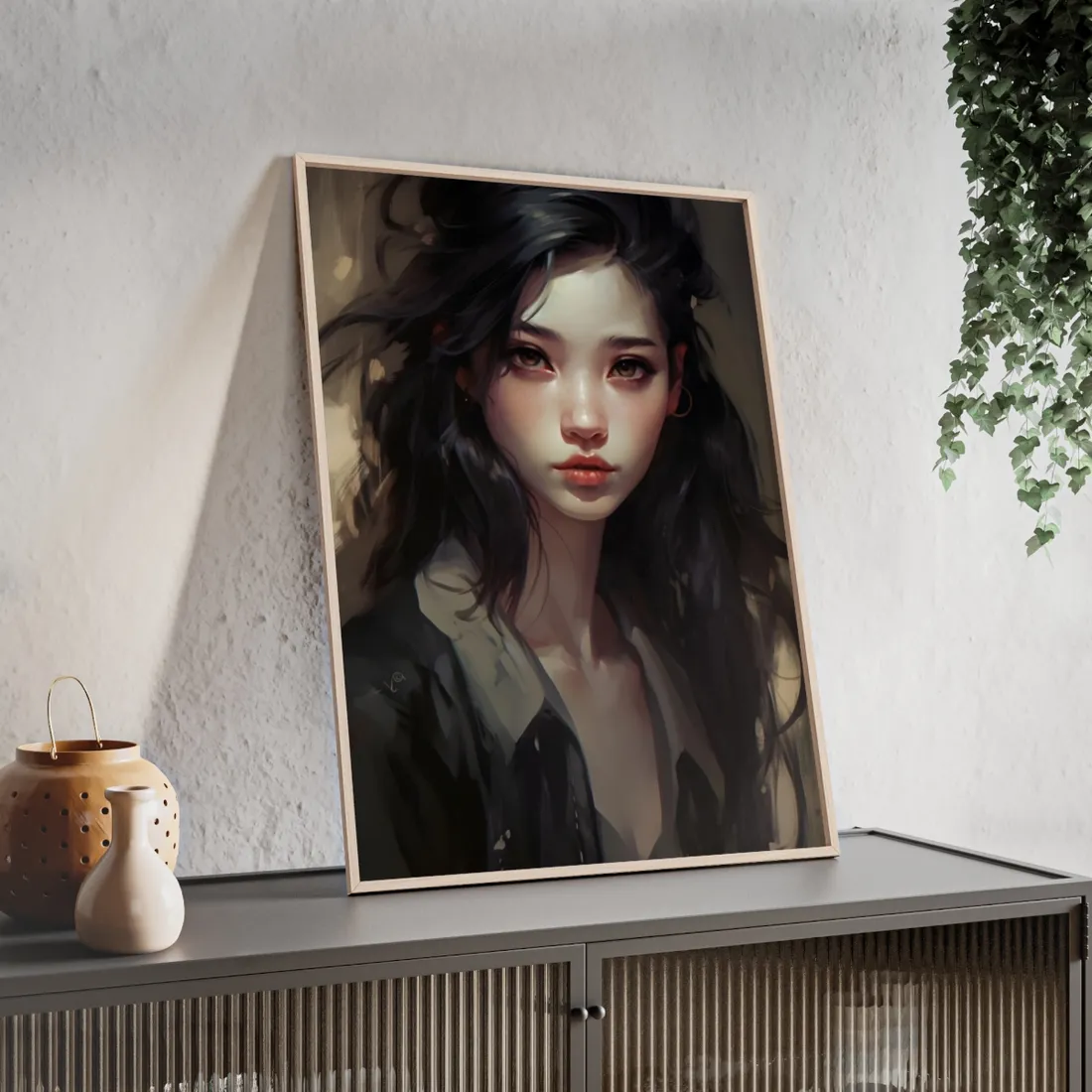 Moody Portrait: Dark Haired Woman - Framed Poster