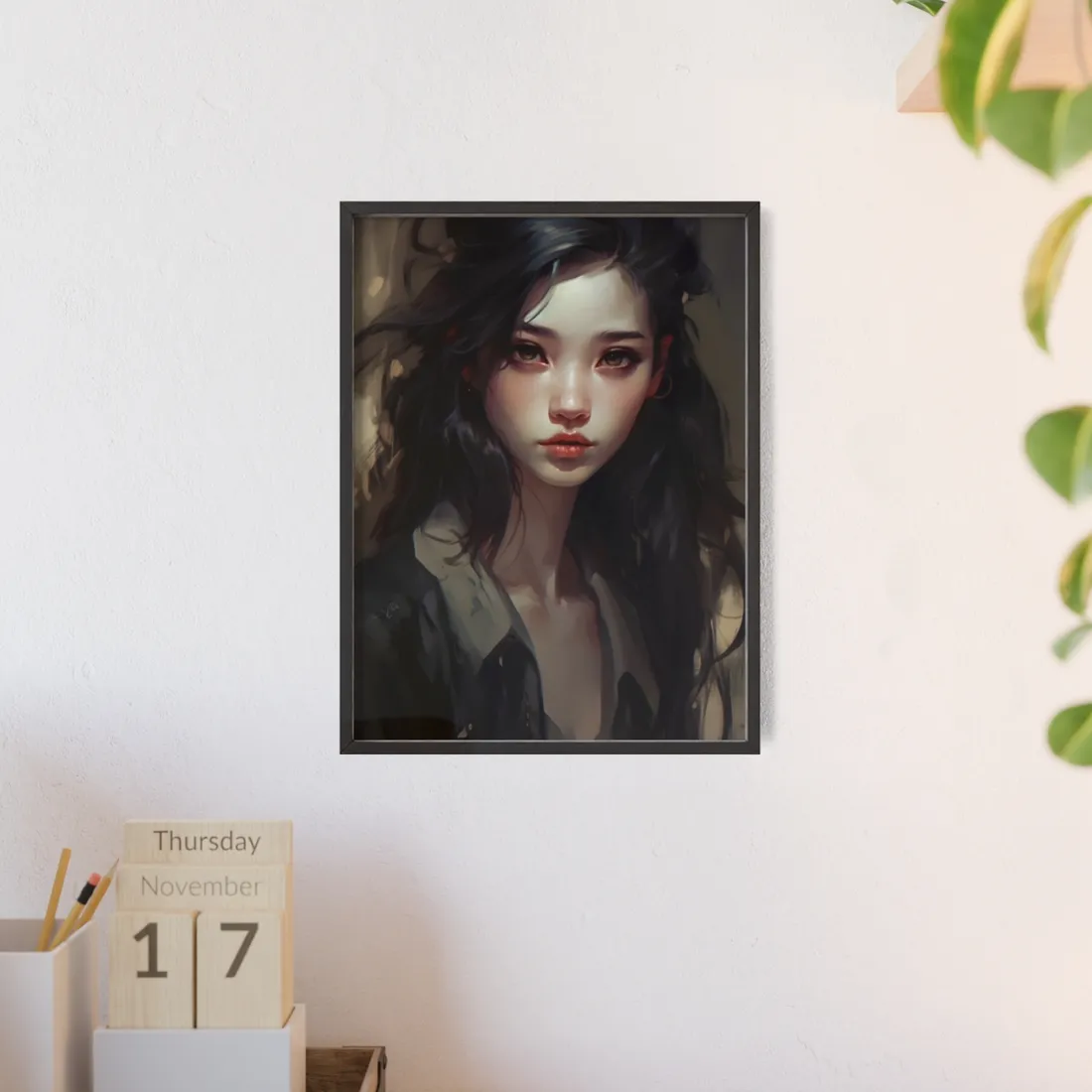 Moody Portrait: Dark Haired Woman - Framed Poster