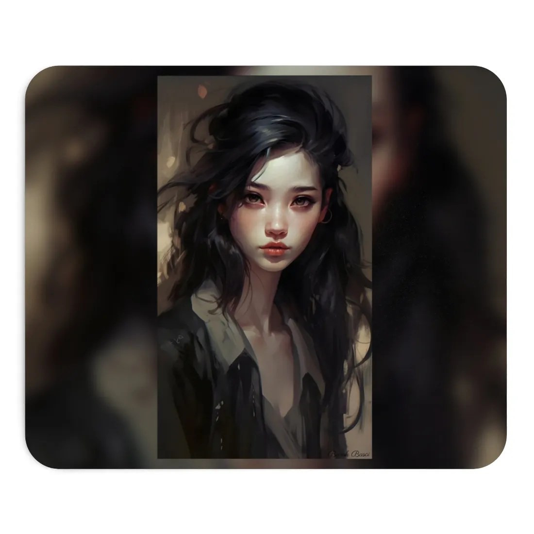 Moody Portrait: Dark Haired Woman - Mouse Pad