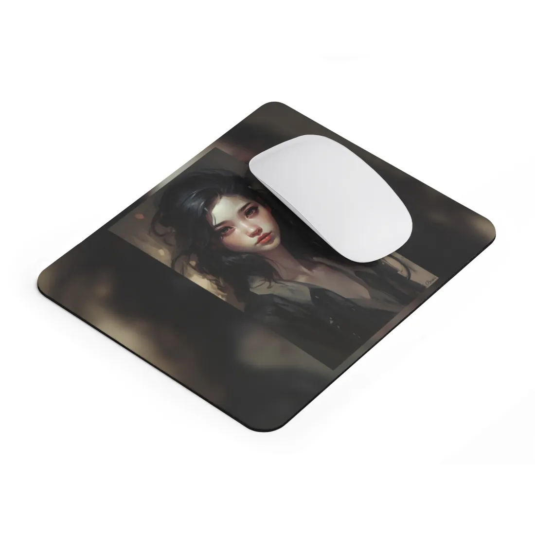 Moody Portrait: Dark Haired Woman - Mouse Pad