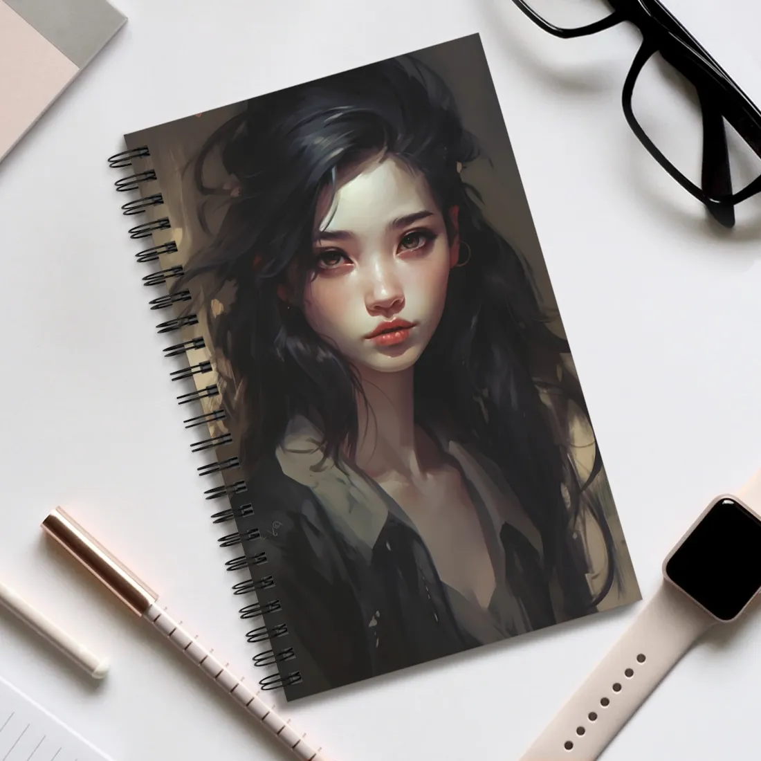 Moody Portrait: Dark Haired Woman - Spiral Notebook