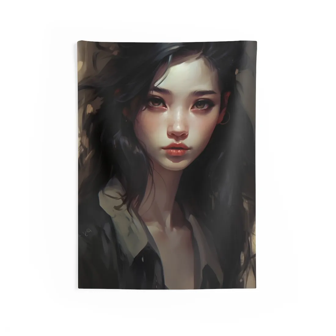 Moody Portrait: Dark Haired Woman - Wall Tapestry