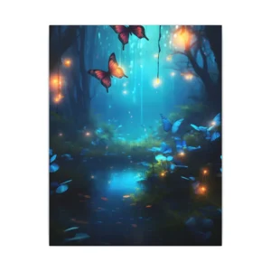 Butterflies over Glowing Forest Pond Canvas Print