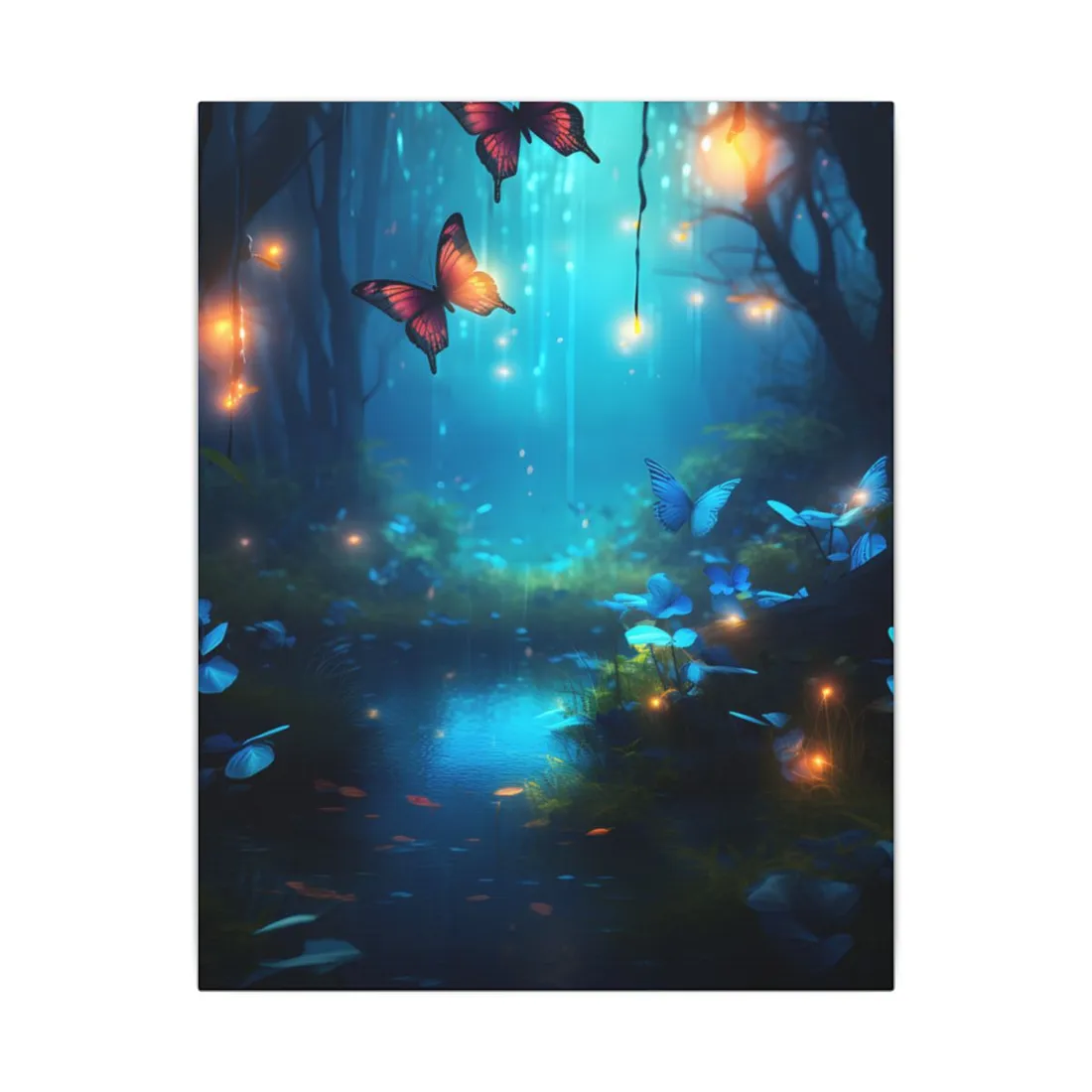 Moonlit Night Forest: Glowing Foggy Fantasy Bokeh Art - Canvas