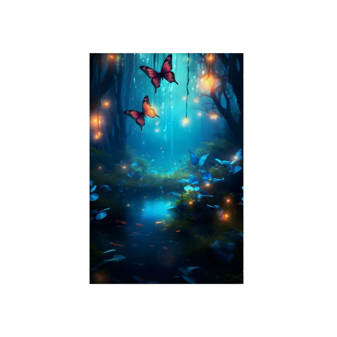 Moonlit Night Forest: Glowing Foggy Fantasy Bokeh Art - Metal Poster