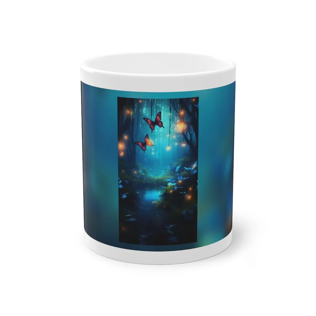 Moonlit Night Forest: Glowing Foggy Fantasy Bokeh Art - Mug