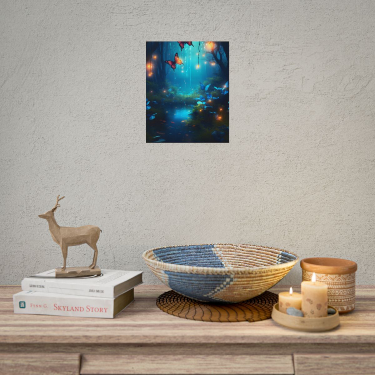 Moonlit Night Forest: Glowing Foggy Fantasy Bokeh Art - Poster